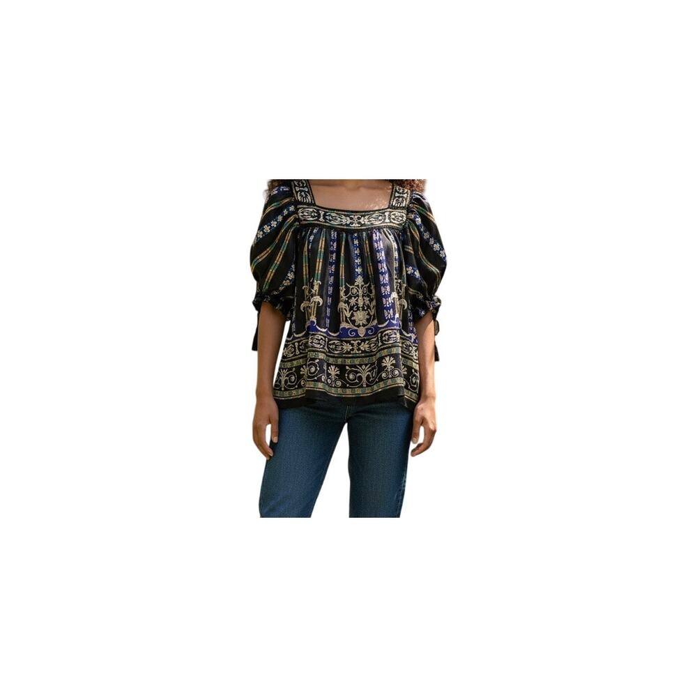 ECI New York, ornate baroque print peasant top women’s size 14